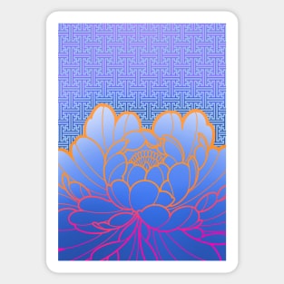 blue peony and japanese  sayagata pattern Sticker